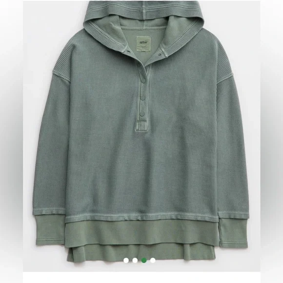 Aerie Textured Black Color Henley Hoodie. - Picture 5 of 9